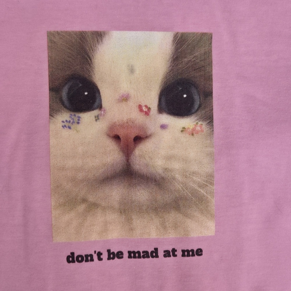 Cat 2 Sided Graphic Print T Shirt "Don't Be Mad At Me" Unisex Pink Medium Kitten